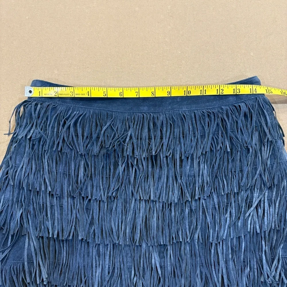 Michael Kors Leather Fringe Boho Mini Skirt Blue Size 2